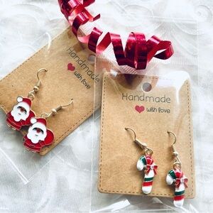 NWT Lot of 2 Festive Drop Earrings – Santa & Candy Cane Holiday Set, Christmas